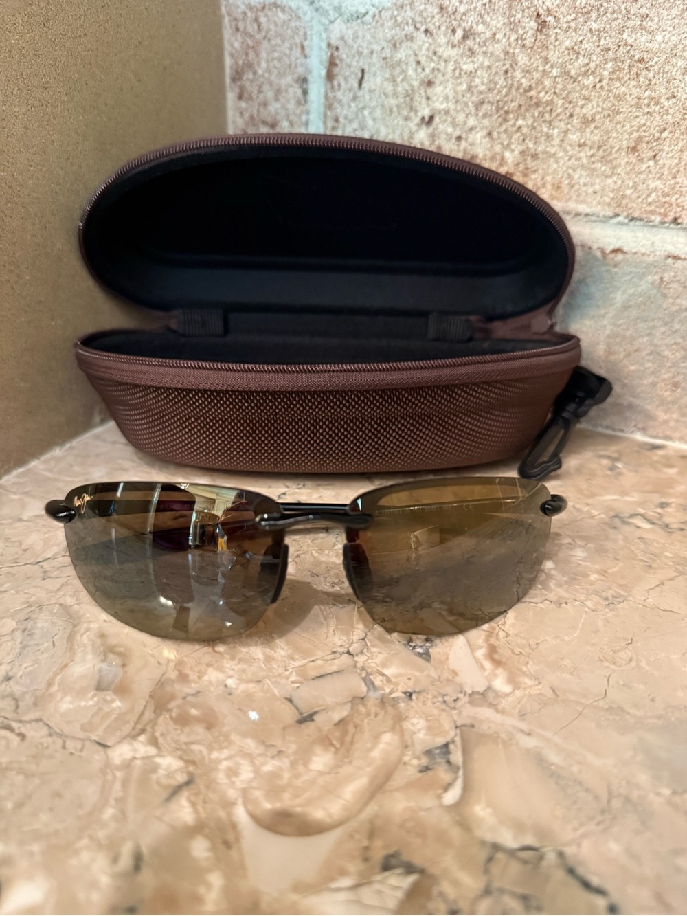 Maui Jim Rimless Sunglasses with Brown Lenses and Brown Case